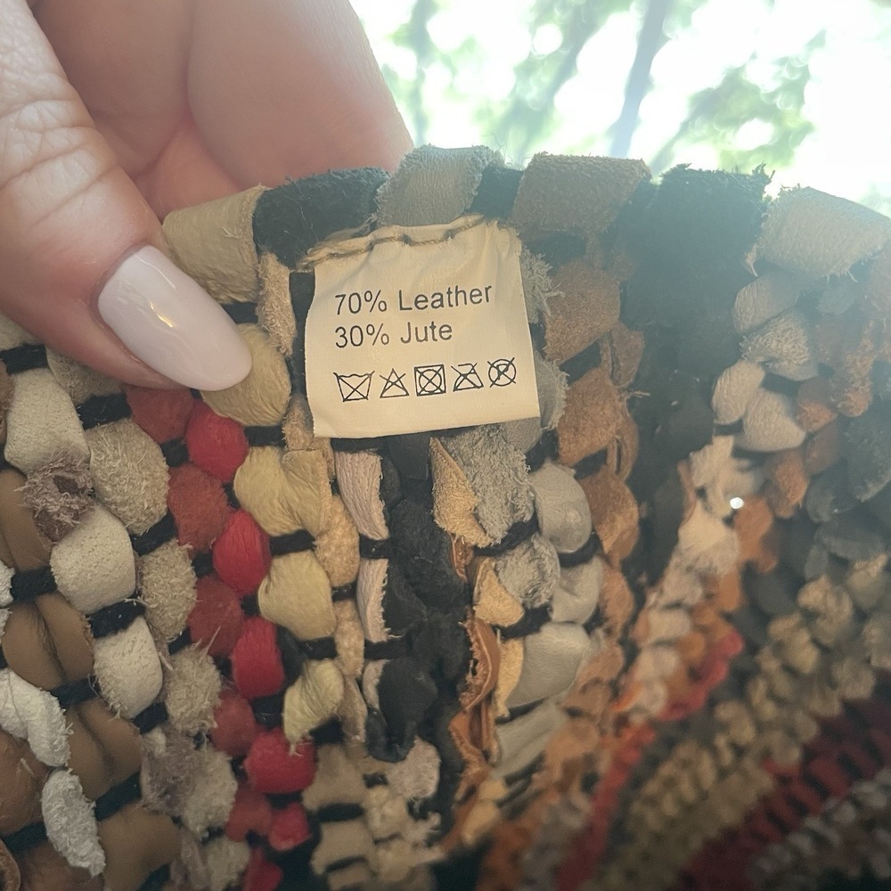 Jute Leather Large Colorful Woven Tote Shoulder Carry Bag Purse Beach Summer - Picture 5 of 10